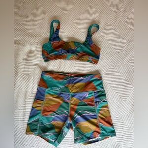 Billabong Colorful Abstract Print Workout Set - Teal, Rust, Olive, Navy